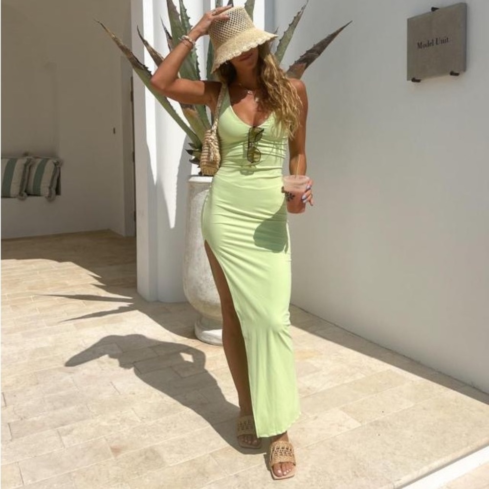 Riot Swim - Remi deep V dress in color Midori